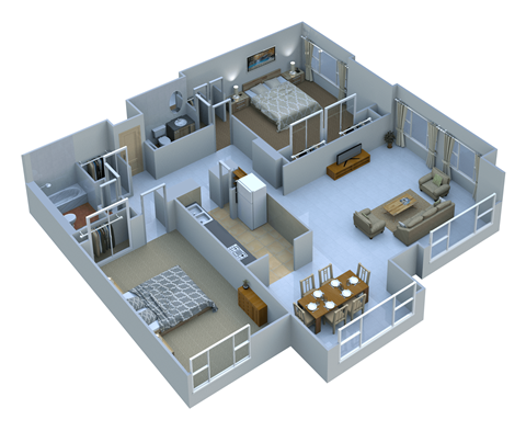 Floor plan for 2 beds, 2 baths, 1344 sqft